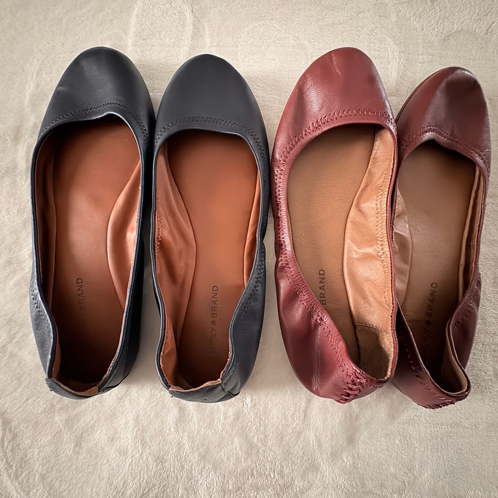 🌟2 PAIR! Lucky Brand-Classic Women's Leather Ballet Flats in Blue and Burgundy - Picture 4 of 5